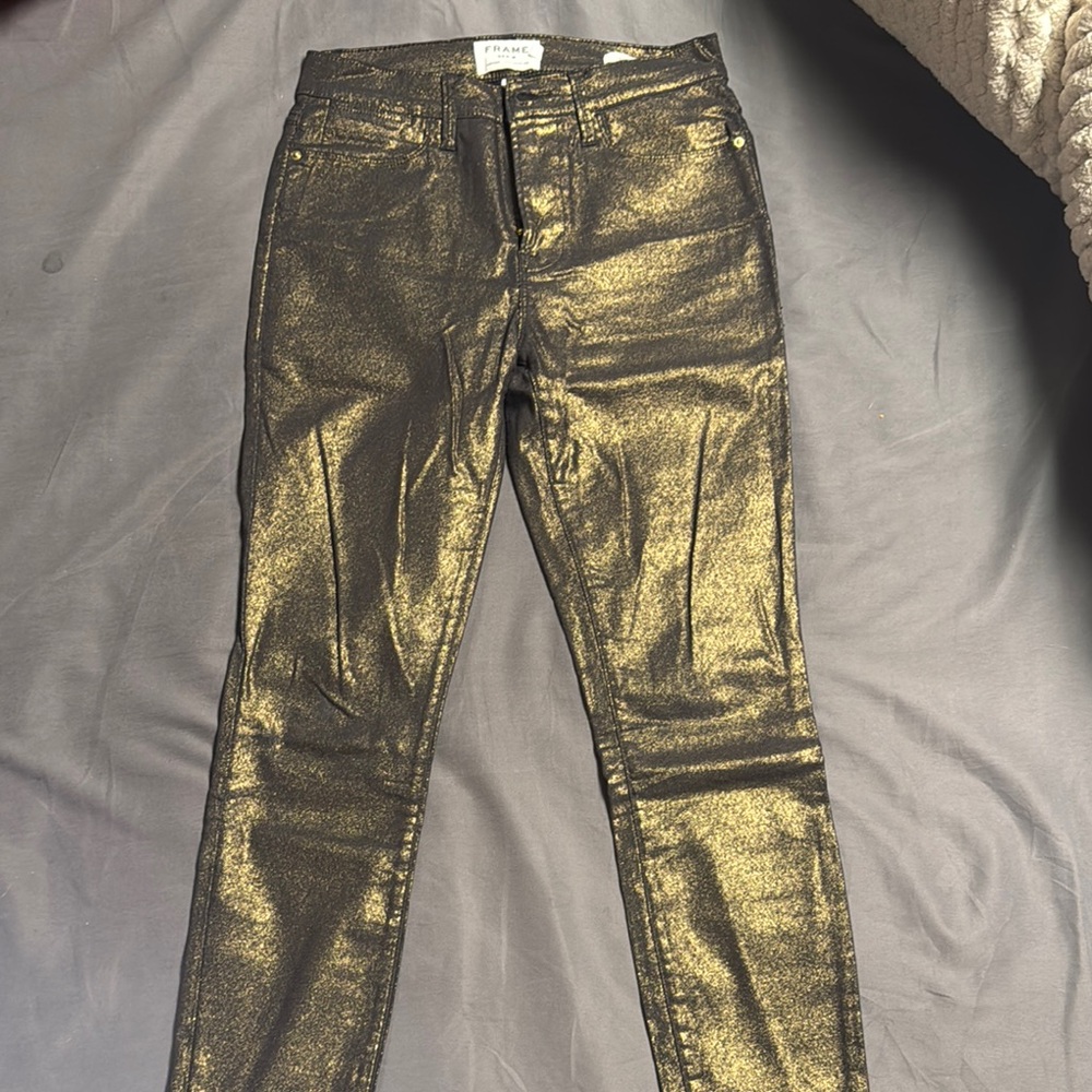 Frame Gold Metallic Skinny Jeans